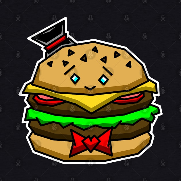 Happy and Fancy Double Cheeseburger with a Bow Tie and a Top Hat - Cute Burger by Bleeding Red Paint